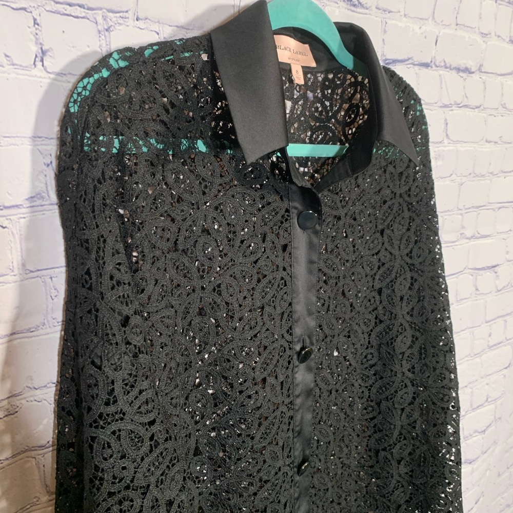 Black Label by Chico's Womens Sheer Lace Button Down Black Sz 8 Whimsigoth Fairy - Picture 2 of 6